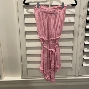 Strapless pink romper with white dots